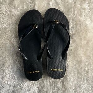 Tory Burch Black Sandals with Gold Logo